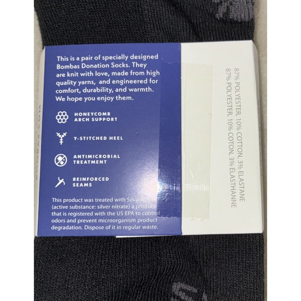 BOMBAS Socks Men's L (US 9.5-13) Black Gray Ankle‎ Logo NEW